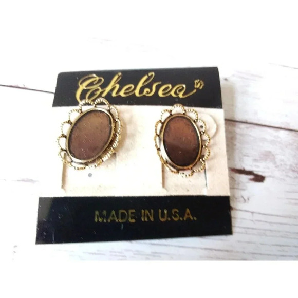 New On Card Vintage 1980s Black Mirror Earrings - Picture 2 of 4